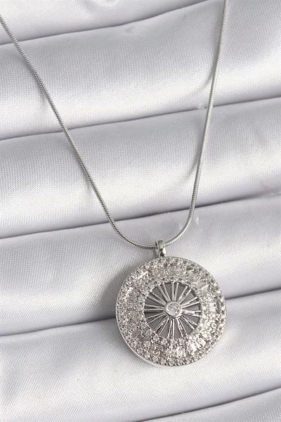 Clariss 316L Steel Silver Color Zircon Stone 12 Zodiac Sign Locket Model Women's Necklace