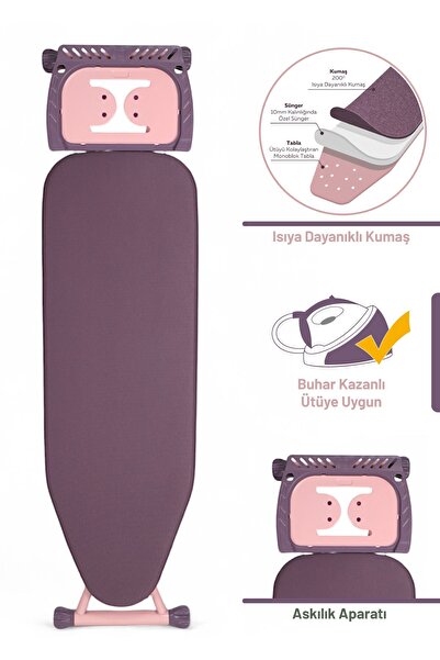 Perilla Silvia Özel Dokuma Kumaşlı Ütü Masası Mürdüm