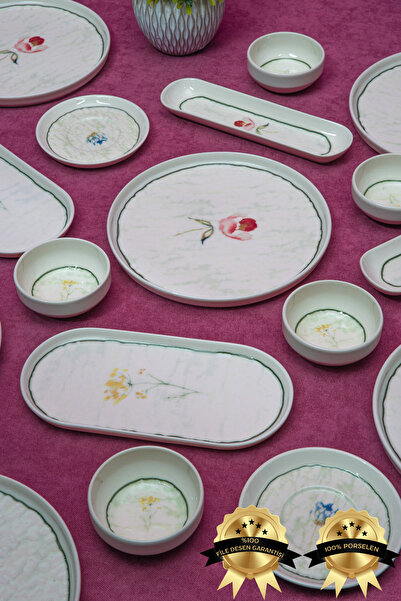 Heda Porselen Ebrusu 16 Parça 6 Kişilik Porselen Kahvaltı Takımı