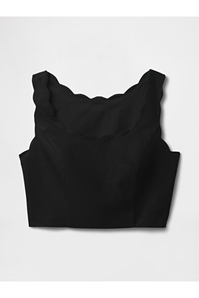GAP Kadın Siyah Keten Karışımlı Crop Askılı Bluz