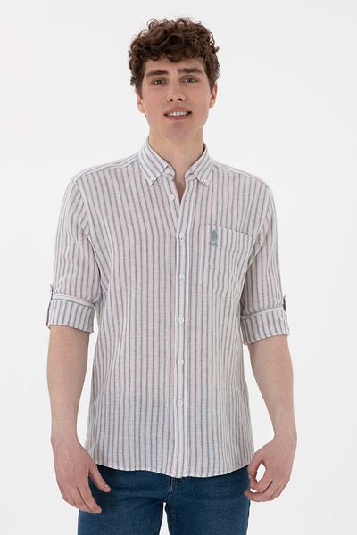 U.S. Polo Assn. Ανδρικό πορτοκαλί μακρυμάνικο πουκάμισο 50299595-VR202