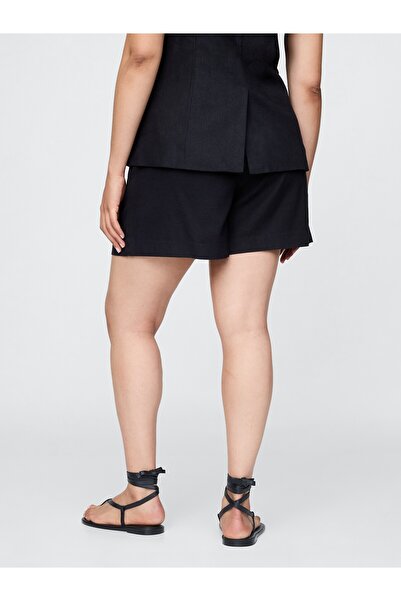 GAP Kadın Siyah High Rise Keten Karışımlı Şort
