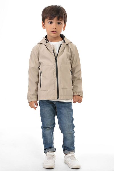 freemen Boy's Stone Lined Water and Windproof Hooded Double Zipper Pocket Raincoat