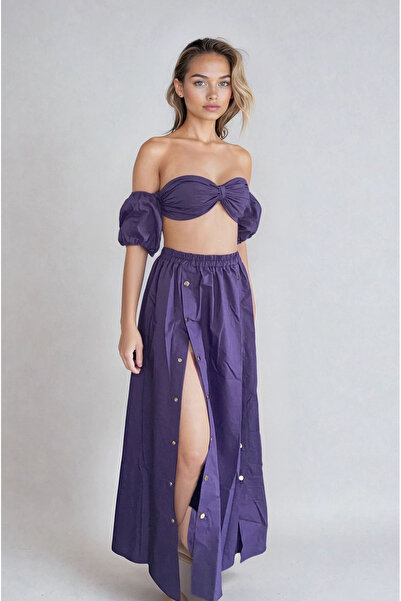 Ms Iconic Store Snap Slit Maxi Skirt Strapless Top Set