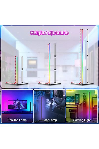 COOYA مصباح أرضي زاوية RGB، تغيير لون LED، مع تطبيق وجهاز تحكم عن بعد، ارتفاع 61 بوصة
