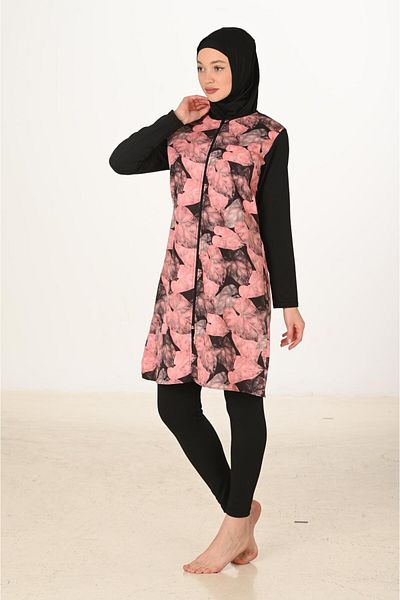 Fantasy Fully Covered Patterned Parachute Fabric Hijab Swimsuit 3446