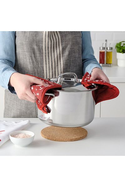 IKEA INAMARIA Pot holder, patterned/red, 19 x 19 cm