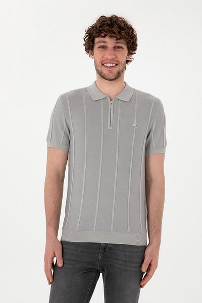 U.S. Polo Assn. Men's Slim Fit Polo Neck Light Gray T-Shirt 50306457 -Vr001
