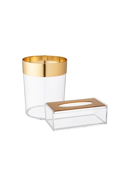 ABAREEK Set of acrylic wastebasket, tissue box and gold decor for a stylish and modern home