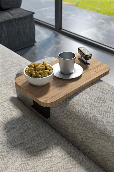GOLDFALEZ Adjustable Sofa Side Table in Walnut | C-Shaped Laptop Desk | Modern Living Room Furniture