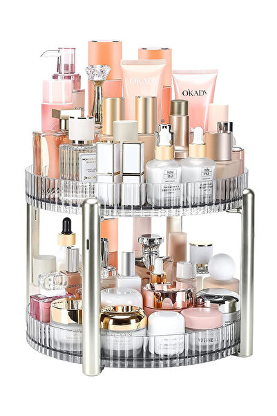 ETG منظم مكياج دوار، رف عرض مستحضرات تجميل بسعة كبيرة مكون من طبقتين