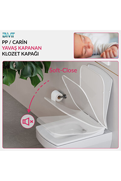 MGG Carin Klozet Kapağı – Beyaz, Yavaş Kapanır, Tak-çıkar, Oval Kare Form Uyumlu, Kolay Montajlı