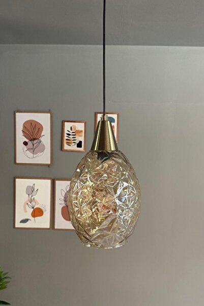 Bamyum Veltro Cam Bal Rengi Tekli Avize Eskitme Huni Başlık Retro Sarkıt Lamba Salon Aydınlatma