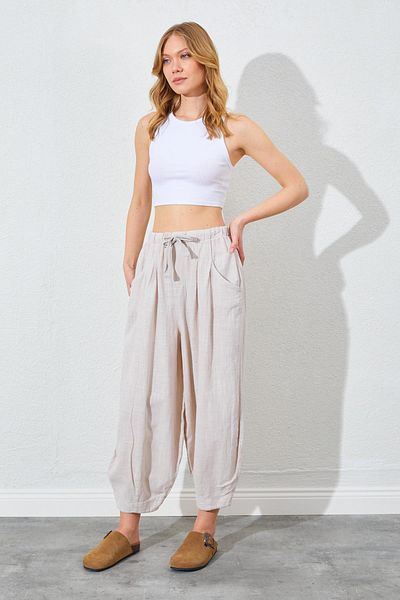 TENA Women's Stone Waist Elastic Linen Balloon Pants