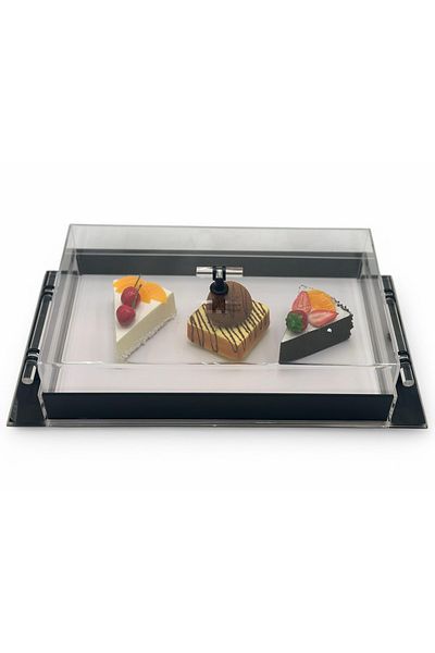 ABAREEK طبق كيك مستطيل بغطاء أكريليك شفاف 40 × 27 سم