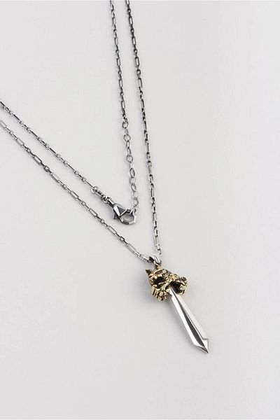 So CHIC... 65 cm Silver Men's Necklace with Gokturk Sword Oxide