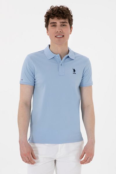 U.S. Polo Assn. Ανδρικό μπλουζάκι με λεπτή εφαρμογή Polo γιακά ανοιχτό μπλε Basic 50298011-vr003