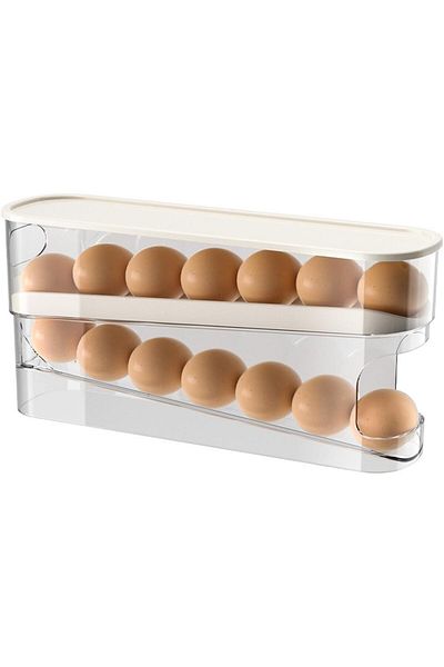 COOYA Fridge Egg Organizer, two-tier gentle slope design, Auto Rolling,for Saves Space in Your Fridge