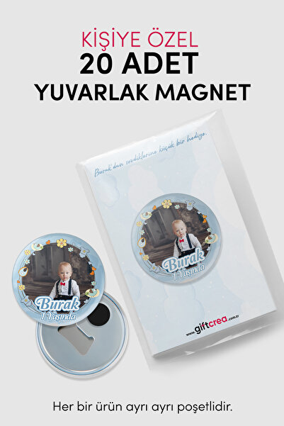 giftcrea Yeni Doğan Erkek Bebek İçin Hoş Geldin Magnet Yuvarlak Açacaklı Foto...