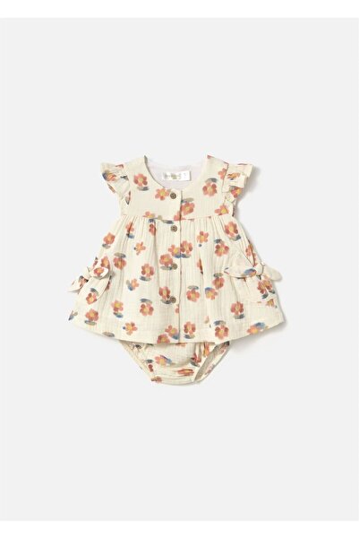 MAYORAL Baby Girl Floral Diaper Cover and Dress Cream 1851
