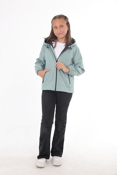 freemen Girl's Mint Green Lined Water and Windproof Hooded Raincoat with Double Zipper Pockets