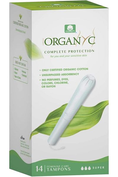Organyc Organic Cotton Internal Tampons with Cardboard Applicator, Super, 6 Packs of 14 (Total 84 Pieces)