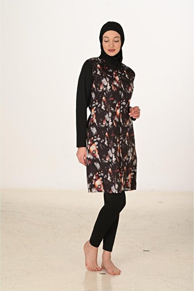 Fantasy Fully Covered Patterned Parachute Fabric Hijab Swimsuit 3444