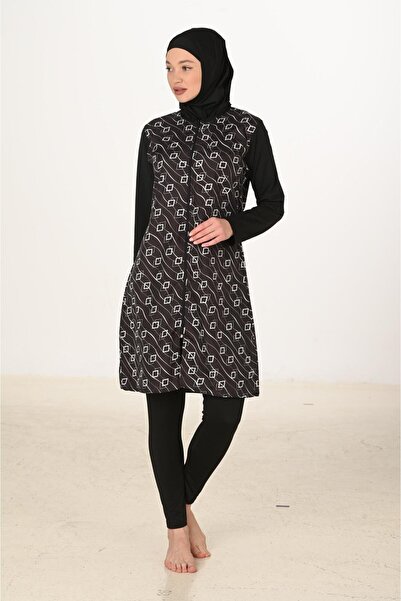 Fantasy Tam Kapalı Desenli Paraşüt Kumaş Tesettür Mayo 3443