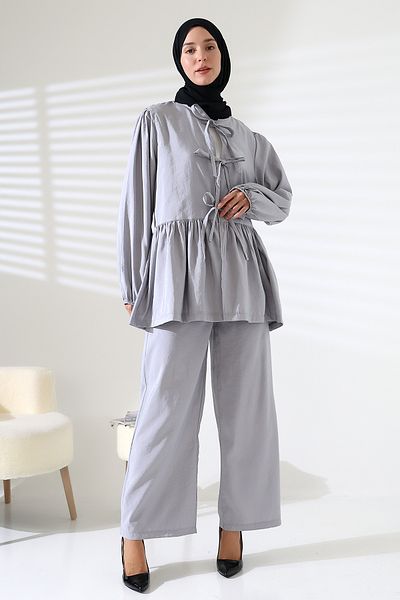 Mihran Butik Women's 100% Cotton Modal Gray Shirt Pants Hijab Suit