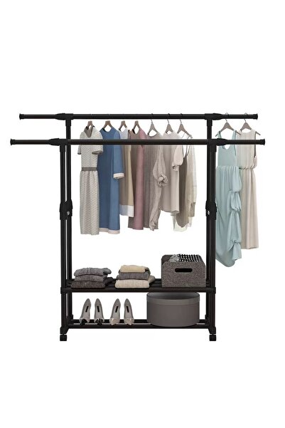 ABAREEK Metal Clothes Hanger with Wheels 150 x 140 x 42 cm, Black