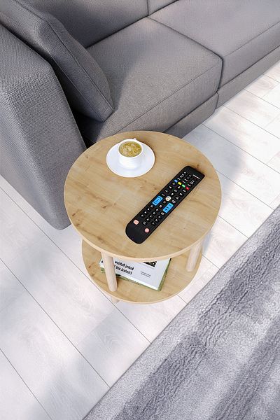 Sugo Design sugodesign Practica Coffee Table Two Tier Wooden Side Table Sapphire Oak Color