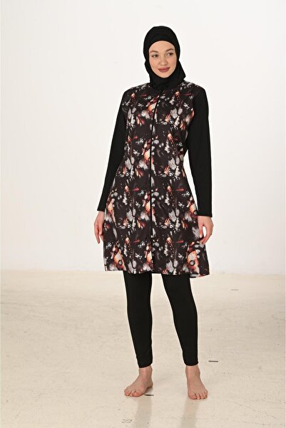 Fantasy Fully Covered Patterned Parachute Fabric Hijab Swimsuit 3444