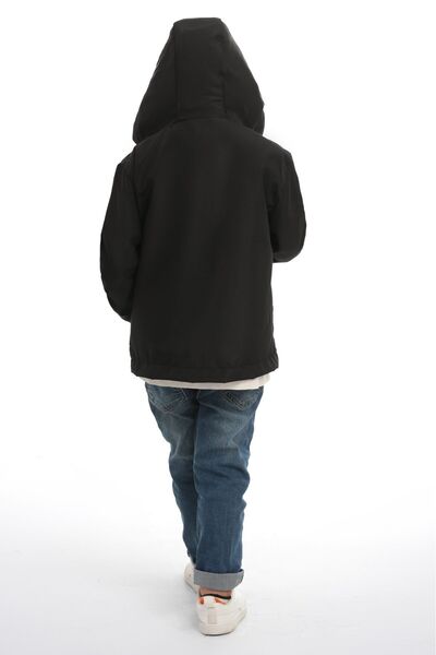 freemen Fekete fiú esőkabát - víz- és szélálló kapucnival, dupla cipzárral és zsebekkel