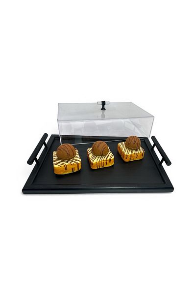 ABAREEK طبق كيك مستطيل بغطاء أكريليك شفاف 35 × 24 سم