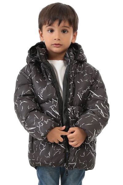 freemen Boys' Winter Puffer Jacket - Black, Detachable Hood, Water and Windproof, with Pockets