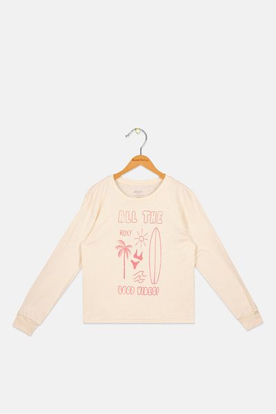 Roxy Kids Girl Graphic Printed Long Sleeve Top, Beige