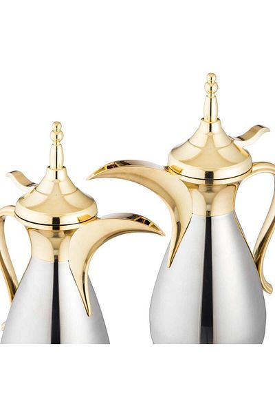 ALSAIF Dallah Plus Thermos Set, 2 Pieces, Silver and Gold, 0.75 L, 1 L
