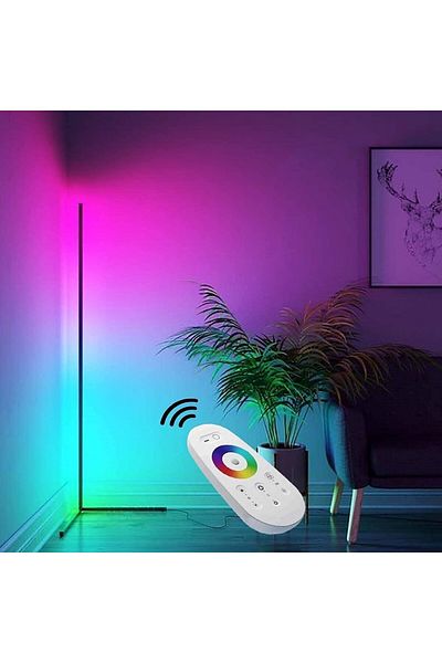 COOYA مصباح أرضي LED RGB، قابل للتعتيم، مصباح زاوية قائم مع جهاز تحكم عن بعد (أسود)