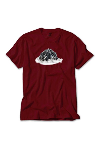 CrowsGate Tricou colorat cu peisaj montan înzăpezit, culoare roșie, mărimea S