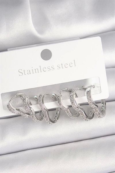 Evinso Brass Silver Color Zircon Stone 3 Double Heart Model Women Earrings