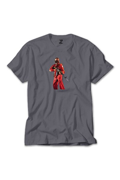 CrowsGate Ανδρικό Πολύχρωμο Μπλουζάκι GTA Ληστής με Κόκκινο Κοστούμι, Γκρι Χρ...