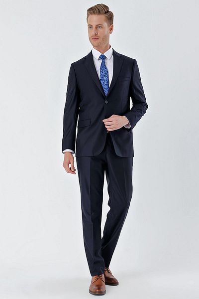 İmza Navy Blue Slim Fit Basic Suit - Mono Collar, Gabardine, 8 Drop 1001240006