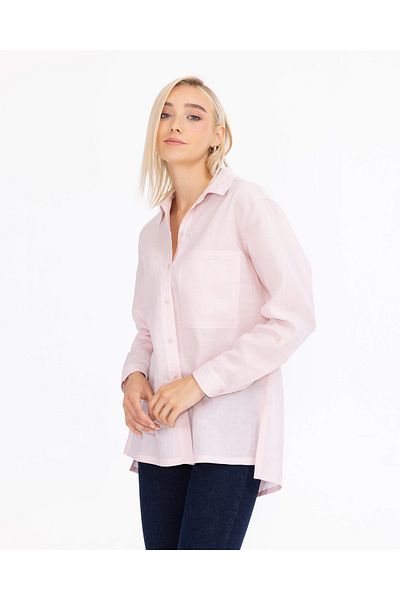 SEÇİL Buttoned Wide Cut Linen Shirt with Pocket Detail