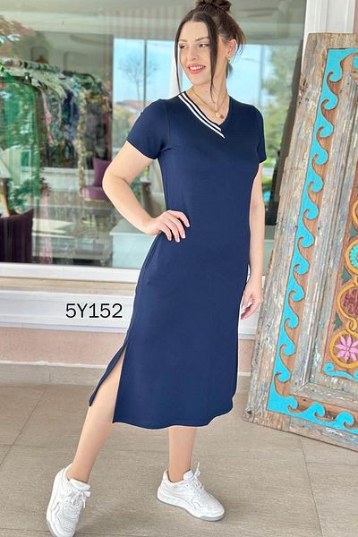 İnce Topuk V-Neck Striped Crystal Dress 5Y152