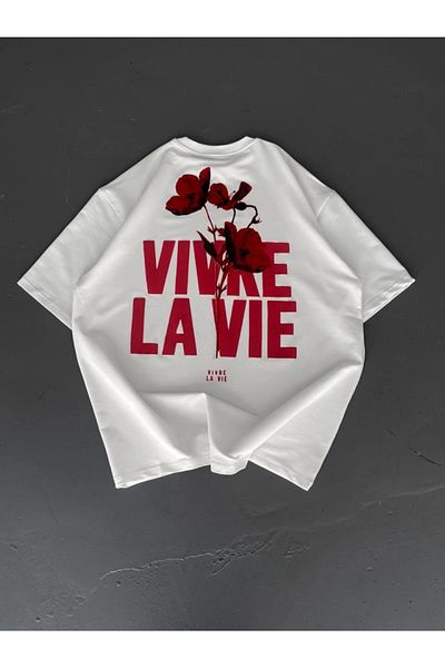 COTTONLAB Μπλουζάκι με στάμπα Oversize Crew Neck - Λευκό