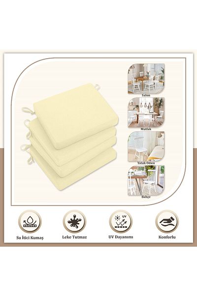 Evim Ecru Canvas Chair Cushion - Stain Resistant Zippered 40X40Cm