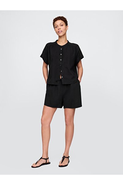 GAP Kadın Siyah Crinkle Gauze Easy Şort