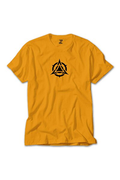 CrowsGate تي شيرت أسود على شكل دائرة مثلثة اللون أصفر مقاس XL