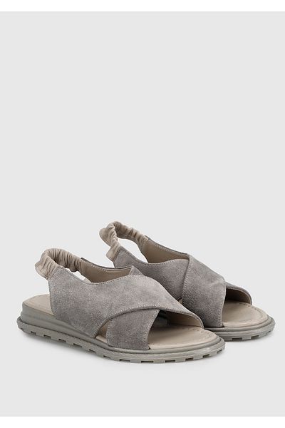 Provoq Gray Leather Women's Sandals - Flat Design