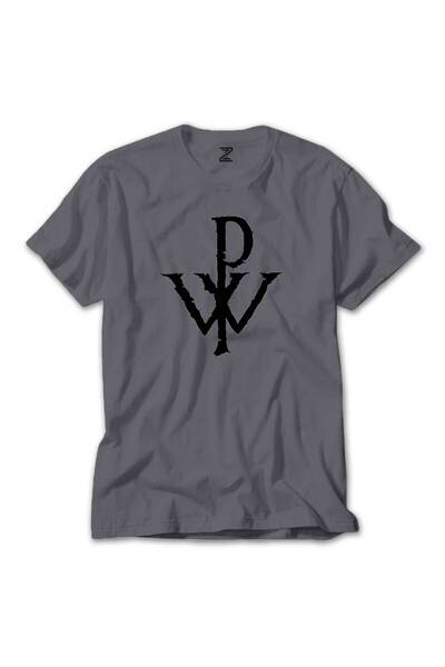 WAKHA Tricou colorat cu design logo Powerwolf, culoare gri, mărimea XL